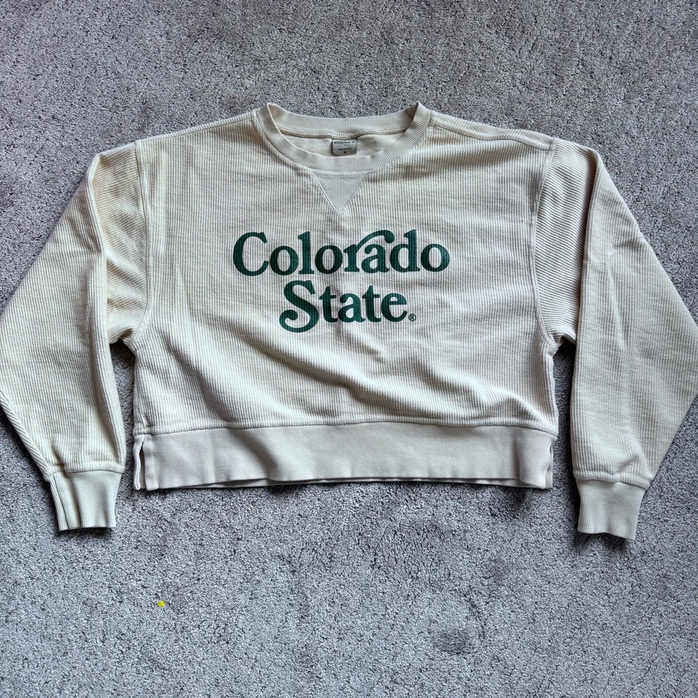 Colorado State Cropped Sweatshirt Medium Cream Ribbed Chicka-d - Picture 6 of 10